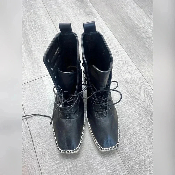 FRAME Le Boston Espadrille Black Leather Booties Size 7.5 - Picture 5 of 7